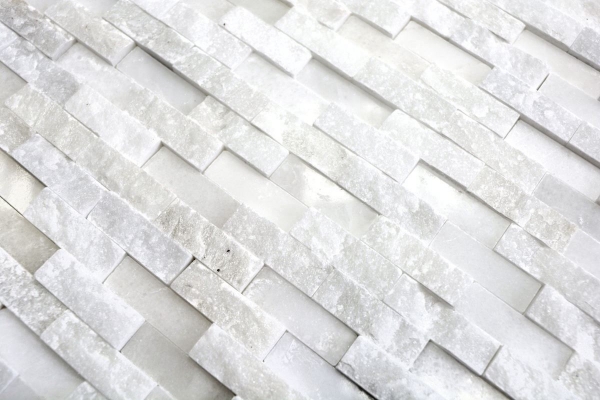 Marble mosaic tile Natural stone Brick Wall bond white 3D look Wall tile WC - MOS40-3D11