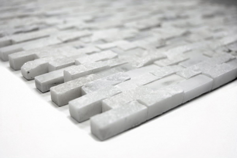 Handmuster Mosaik Fliese Marmor Naturstein Brick Splitface weiß 3D klein MOS40-3D11_m