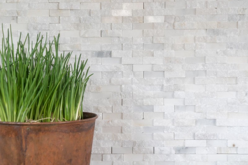 Marble mosaic tile Natural stone Brick Wall bond white 3D look Wall tile WC - MOS40-3D11