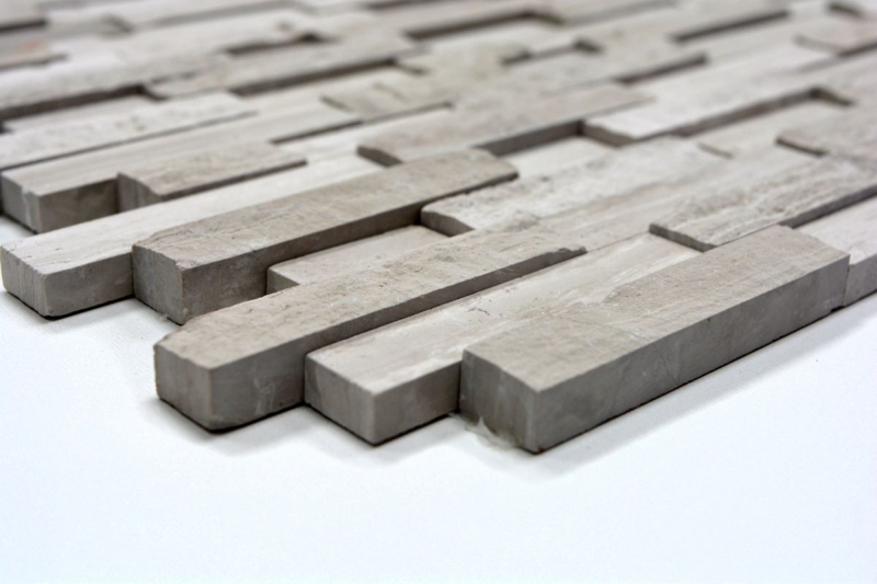 Handmuster Mosaik Fliese Marmor Naturstein Brick Splitface grau Streifen MOS40-3D20_m