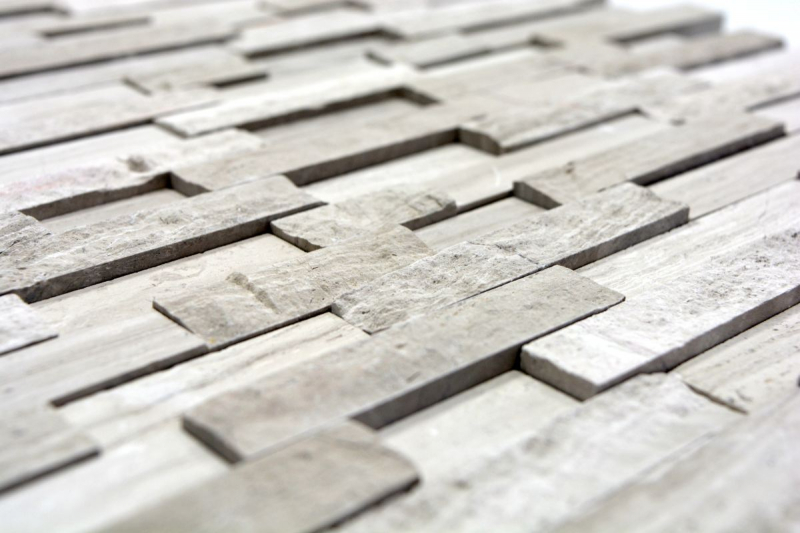 Splitface Marbre Mosaïque Mur de pierre Pierre naturelle Brick gris clair rayures Carreau de mur - MOS40-3D20