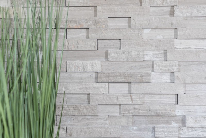 Muro di marmo a mosaico in pietra naturale mattone grigio chiaro a strisce piastrelle backsplash muro - MOS40-3D20