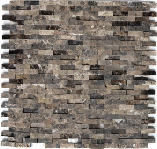 Mosaïque Marbre Pierre naturelle brun clair Brick Splitface Emperador 3D petit MOS40-3D76_f