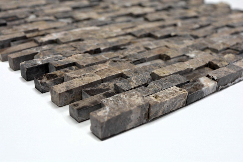 Mosaik Fliese Marmor Naturstein hellbraun Brick Splitface Emperador 3D klein MOS40-3D76_f