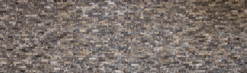 Splitface Marmor Mosaik Steinwand Naturstein dunkelbraun Brick Mauerverband 3D Optik Küche Bad - MOS40-3D76