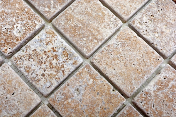 Travertine mosaic tiles terrace wall floor natural stone Medio walnut brown tile backsplash wall tile kitchen tile facing brick - MOS43-44048