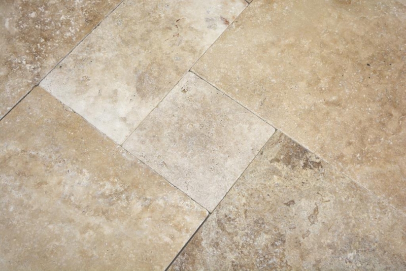 Tile Travertine natural stone Chiaro beige cream natural stone tile Roman bond antique look wall tile bathroom tile - MOSF-45-46000