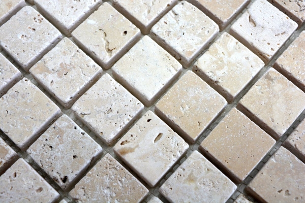 Travertine mosaic tiles terrace wall floor natural stone light beige cream wall cladding kitchen splashback shower tray - MOS43-46023
