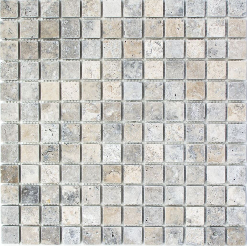 Piastrella a mosaico Travertino pietra naturale bianco grigio argento Travertino antico MOS43-47023_f