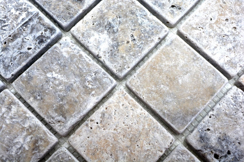 Travertine mosaic tiles terrace wall floor natural stone Medio light gray silver beige wall tile bathroom tile kitchen - MOS43-47048