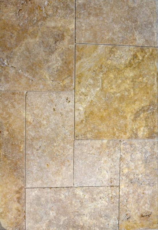 Tile Travertine natural stone yellow gold natural stone tile Roman bond gold brown antique look floor tile - MOSF-45-51000