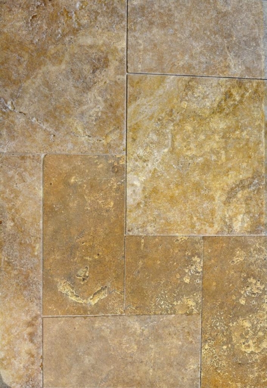 Tile Travertine natural stone yellow gold natural stone tile Roman bond gold brown antique look floor tile - MOSF-45-51000
