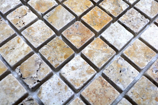 Travertine mosaic tiles terrace wall floor natural stone yellow gold golden brown tile backsplash wall tile kitchen tile bathroom - MOS43-51023