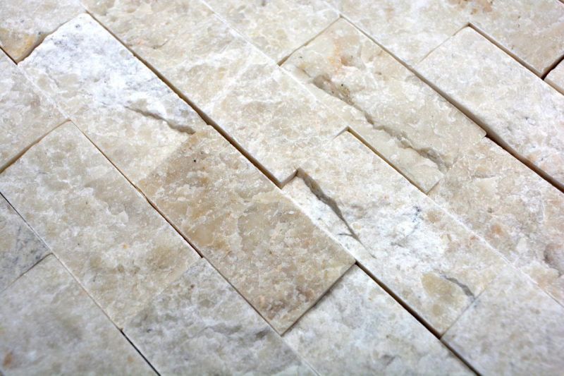 Handmuster Mosaik Steinwand Marmor Naturstein elfenbein Brick Splitface Botticino Marble 3D MOS45-1202_m