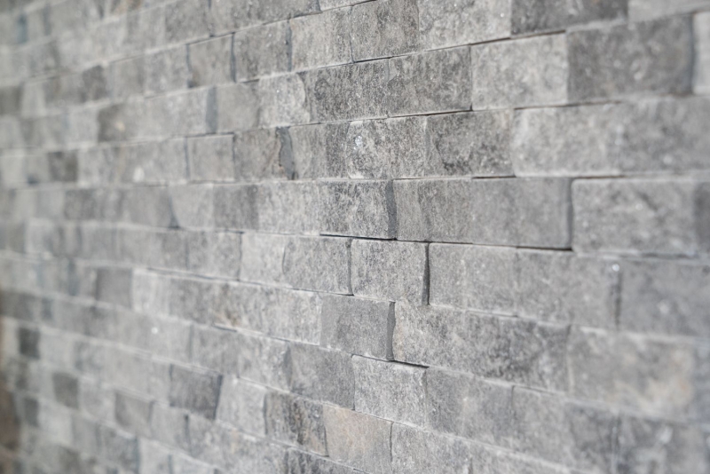 Splitface marble stone wall stone wall natural stone anthracite gray brick wall bond 3D optics tile mirror - MOS40-48196