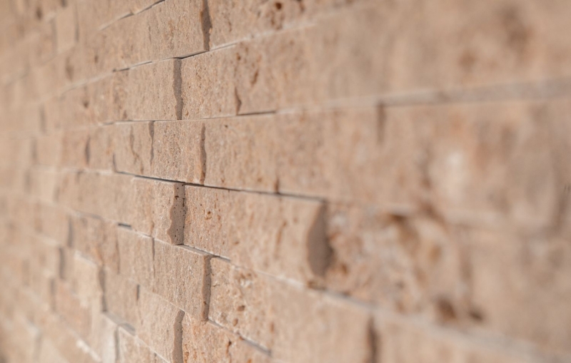 Travertino pietra muro pietra naturale noce marrone Brick Splitface 3D ottico piastrelle backsplash muro piastrelle cucina - MOS43-44248