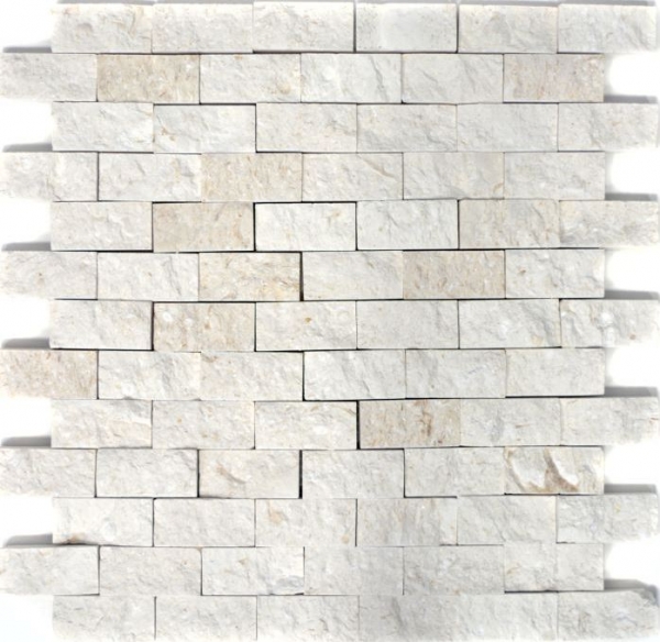 Mosaik Fliese Kalkstein Naturstein weiß Brick Splitface 29-49248_f10 Matten 