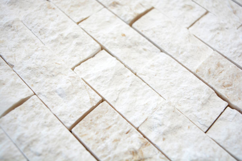 Pierre calcaire Mosaïque pierre naturelle Splitface mur de pierre blanc crème Brick Limestone 3D optique carrelage mural salle de bain - MOS29-49248