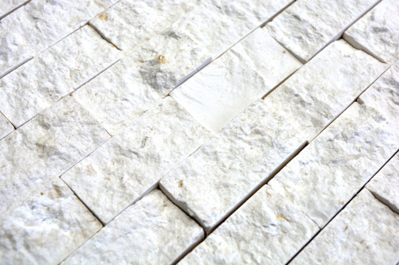 Handmuster Mosaik Steinwand Kalkstein Naturstein weiß Brick Splitface Colonial Limestone 3D MOS29-49248_m
