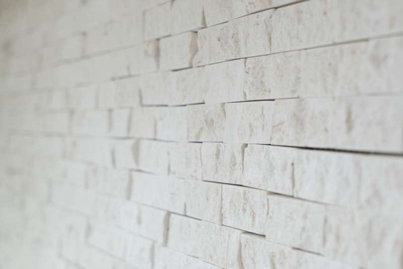 Kalkstein Mosaik Naturstein Splitface Steinwand weiß creme Brick Limestone 3D Optik Fliesenspiegel Wandfliese Bad - MOS29-49248
