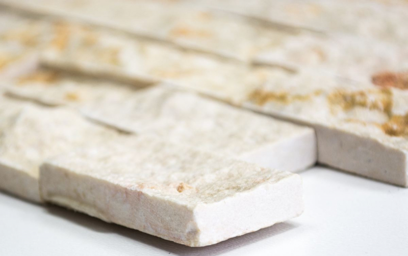 Muro di pietra a mosaico in marmo Splitface pietra naturale muro di mattoni legame soleggiato beige 3D look muro cucina bagno - MOS42-X3D46