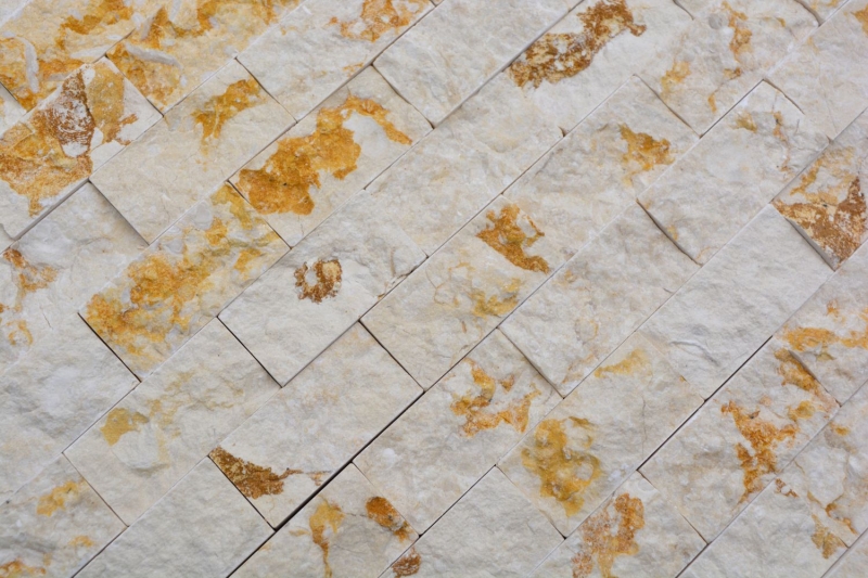 Splitface marble mosaic stone wall natural stone brick wall bond sunny beige 3D look kitchen bathroom wall - MOS42-X3D46