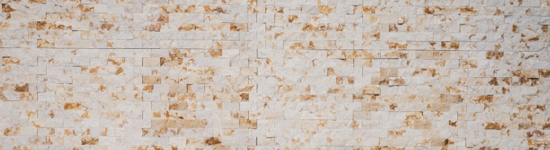 Splitface marble mosaic stone wall natural stone brick wall bond sunny beige 3D look kitchen bathroom wall - MOS42-X3D46