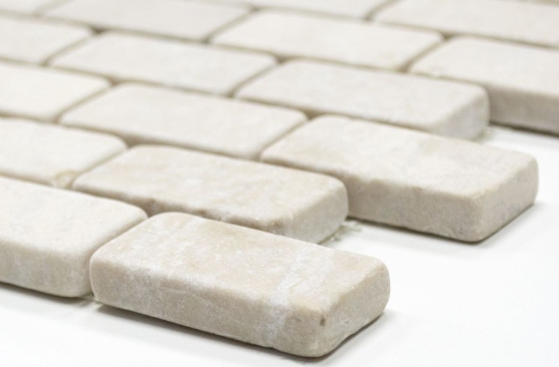 Marble mosaic tile natural stone brick wall bond Ibiza white light gray tile backsplash kitchen - MOSSopo-46692