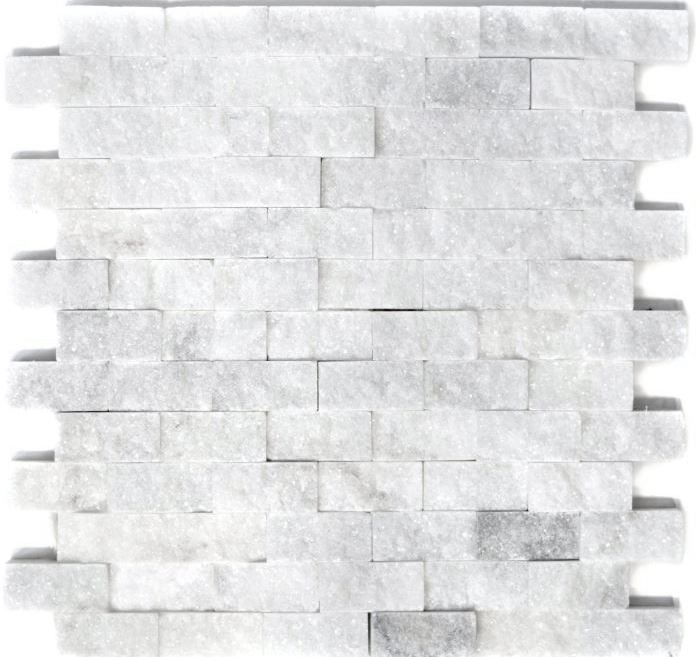 Handmuster Mosaik Fliese Marmor Naturstein weiß Brick Splitface Ibiza Sugar Marble 3D MOS45-0204_m