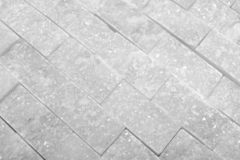 Splitface marble mosaic stone wall natural stone white brick wall bond Ibiza Sugar 3D optic tile backsplash kitchen - MOS45-0204