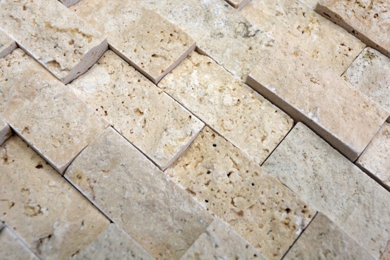 Travertino pietra muro pietre muro pietra naturale beige mattone faccia a spacco 3D piastrelle backsplash cucina piastrella muro - MOS43-46248