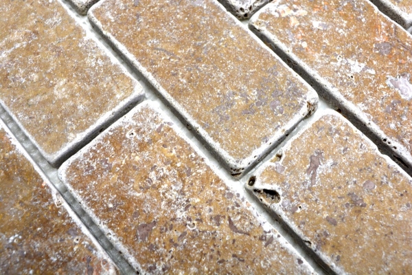 Hand sample mosaic tile travertine natural stone walnut Brick Inula Noce Antique Travertine MOS43-1208_m