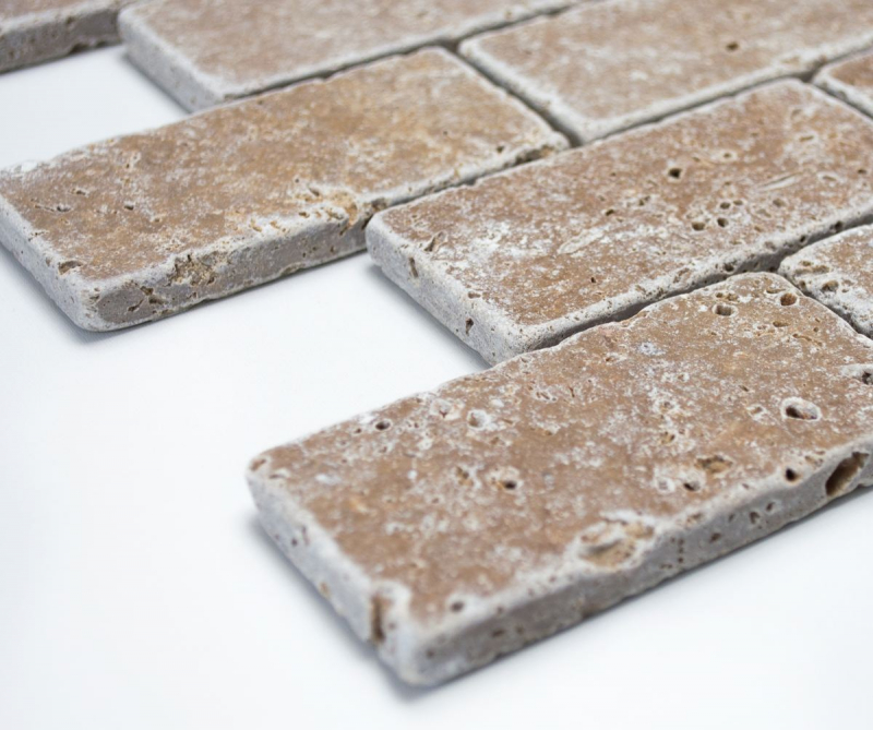 Hand sample mosaic tile travertine natural stone walnut Brick Inula Noce Antique Travertine MOS43-1208_m