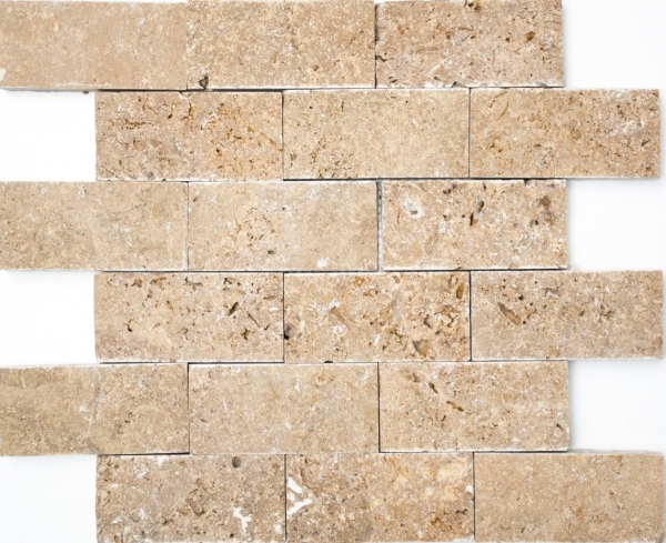 Hand sample mosaic tile Travertine natural stone walnut Brick Splitface Noce Travertine 3D MOS43-1210_m