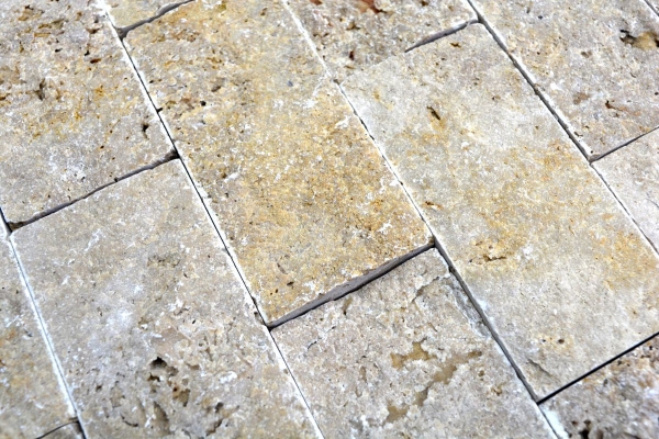 Mosaik Steinwand Travertin Naturstein walnuss Brick Splitface 3D Optik Wandverblender Fliesenspiegel Küchenwand - MOS43-1210