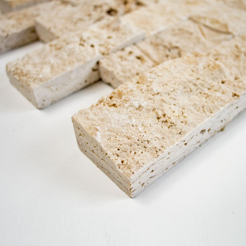 Mosaik Steinwand Travertin Naturstein beige Brick Splitface 3D Optik Spritzschutz Wandverblender Küchenrückwand - MOS43-1206