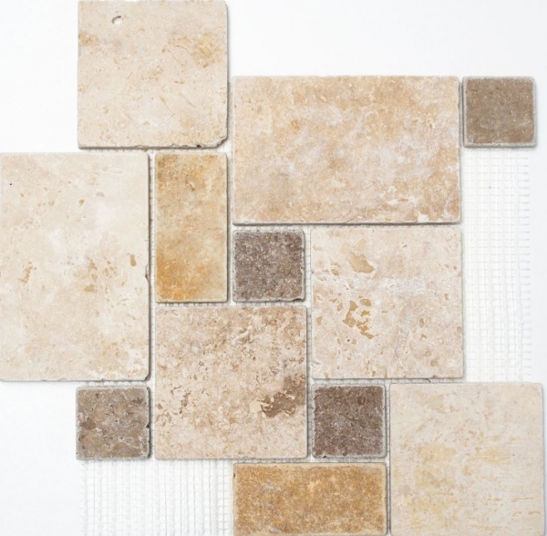 Hand pattern mosaic tile backsplash travertine natural stone beige brown Mini Pattern Travertine MOS43-1204_m