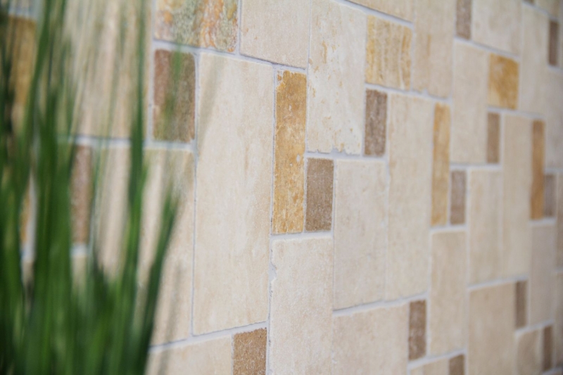 Travertine mosaic tiles terrace wall floor natural stone beige brown golden brown Roman bond floor tile - MOS43-1204