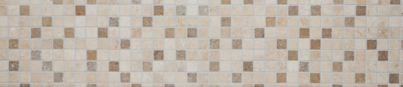 Piastrella a mosaico backsplash Travertino pietra naturale beige marrone Chiaro + Noche Travertino MOS43-1216_f