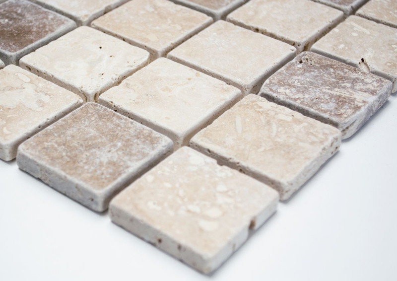 Mosaic tile backsplash travertine natural stone beige brown Chiaro + Noche travertine MOS43-1216_f