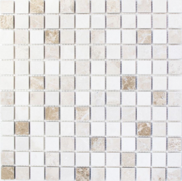 Hand-painted mosaic tile marble natural stone beige brown Botticino Cappuccino Emperador Light tumbled MOS43-46266_m
