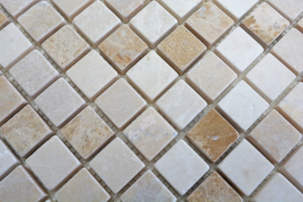 Hand-painted mosaic tile marble natural stone beige brown Botticino Cappuccino Emperador Light tumbled MOS43-46266_m