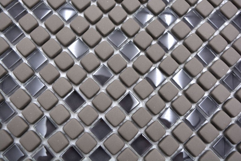 Glass mosaic Sustainable wall covering Tile Recycling Enamel gray-brown matt MOS140-05G