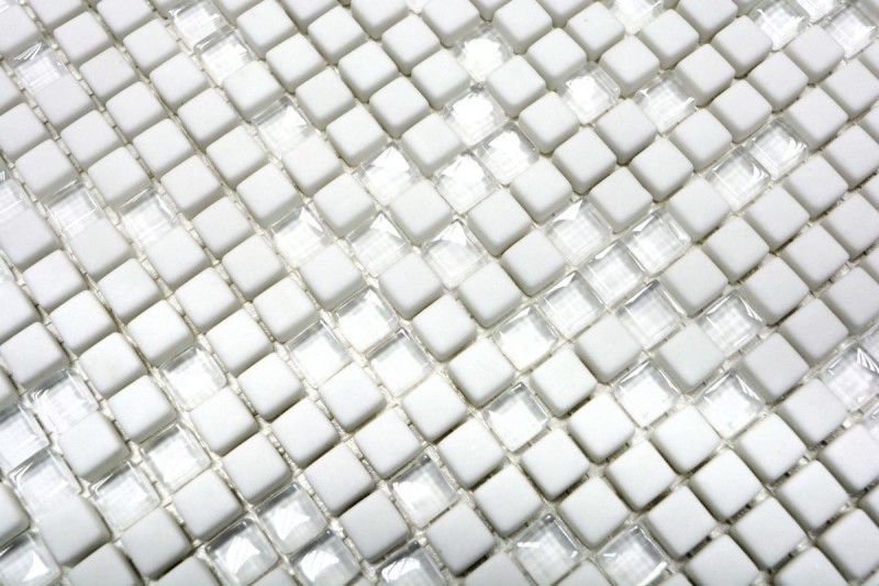Glass mosaic Sustainable wall covering Tile Recycling Enamel white matt MOS140-07W