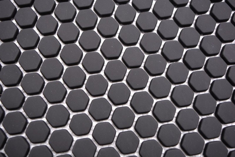 Glass mosaic Sustainable wall covering Tile Recycling Hexagon Enamel anthracite black matt MOS140-HX11B