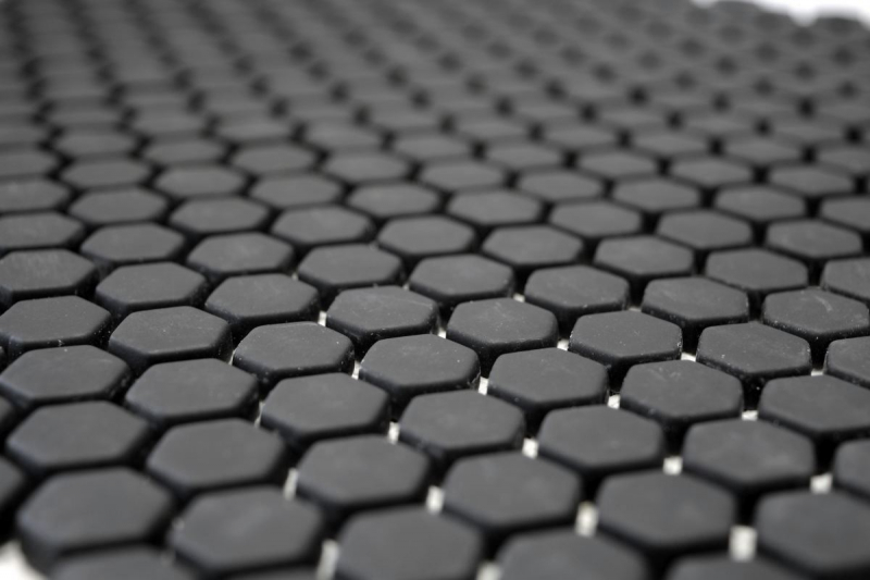 Échantillon manuel de mosaïque ECO Recycling GLAS Hexagon Enamel noir mat MOS140-HX11B_m