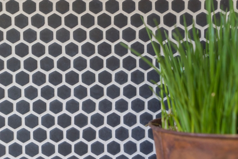 Mosaico di vetro Rivestimento sostenibile Tile Recycling Hexagon Smalto nero antracite opaco MOS140-HX11B