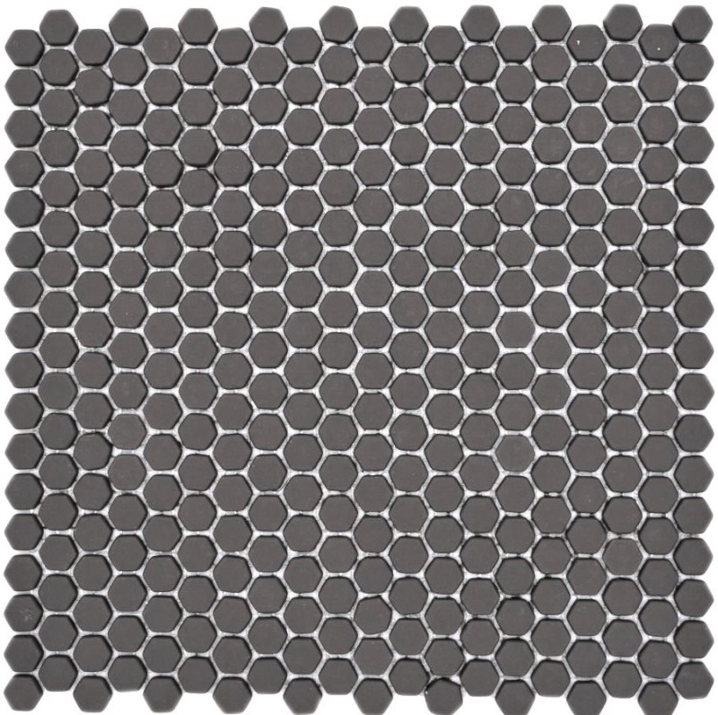 Handmuster Mosaik Fliese ECO Recycling GLAS Hexagon Enamel graubraun matt MOS140-HX15G_m