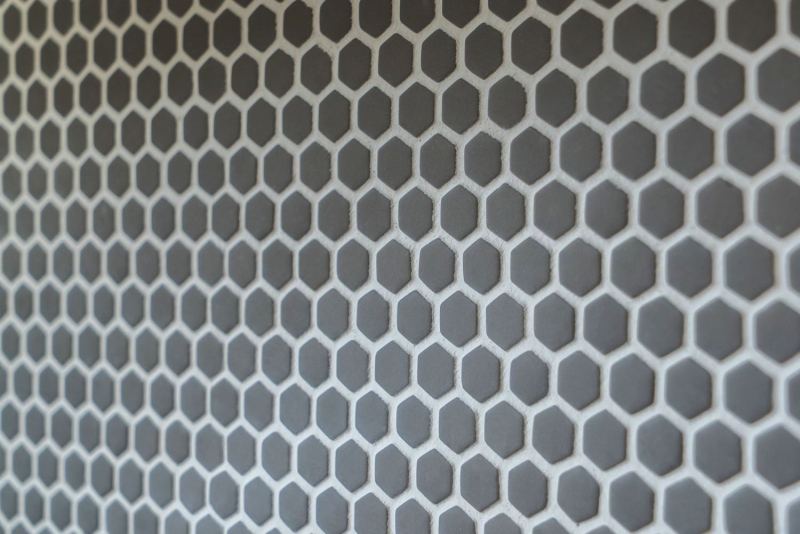 Glass mosaic Sustainable wall covering Tile backsplash Recycling Hexagon Enamel gray-brown matt MOS140-HX15G