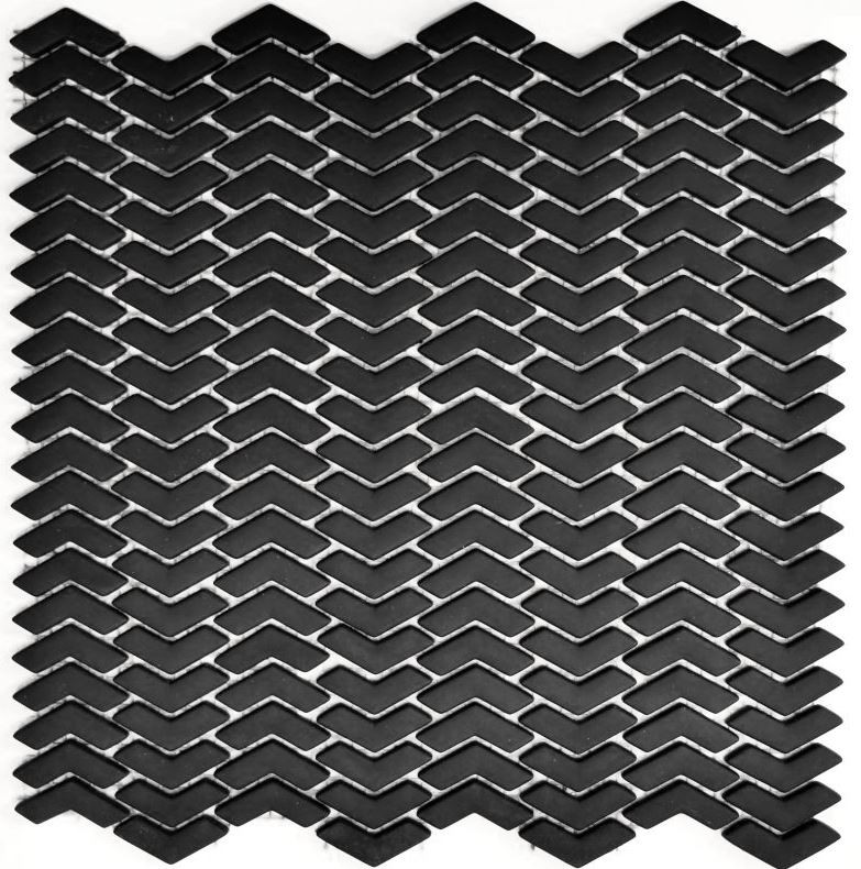 Glass mosaic Sustainable wall covering Tile backsplash Recycling herringbone Enamel black matt MOS140-HB31B